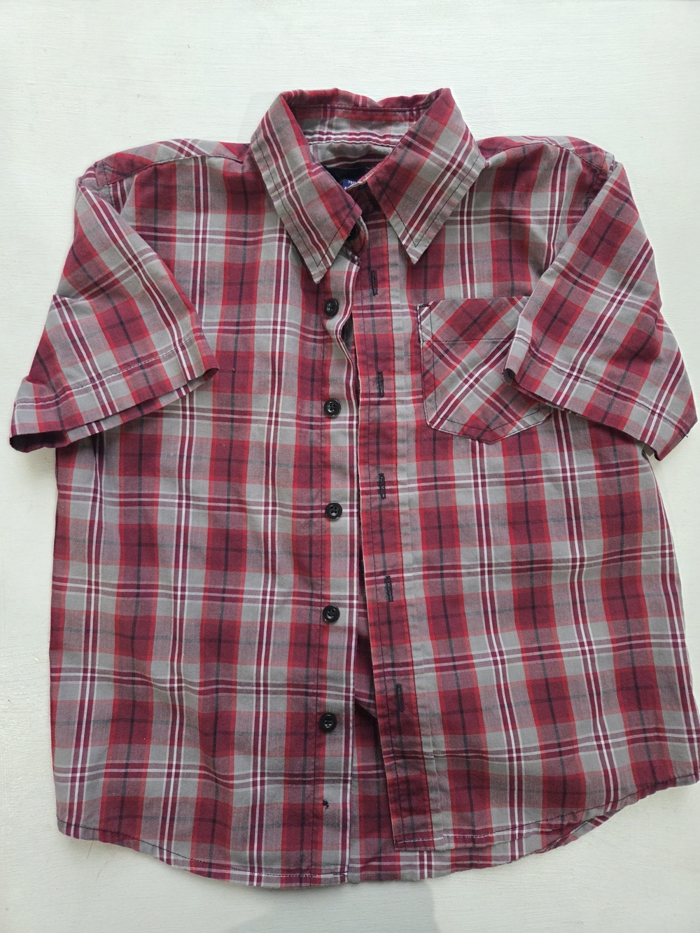 Basic Editions Red Plaid Short-Sleeve Button-Down Shirt
